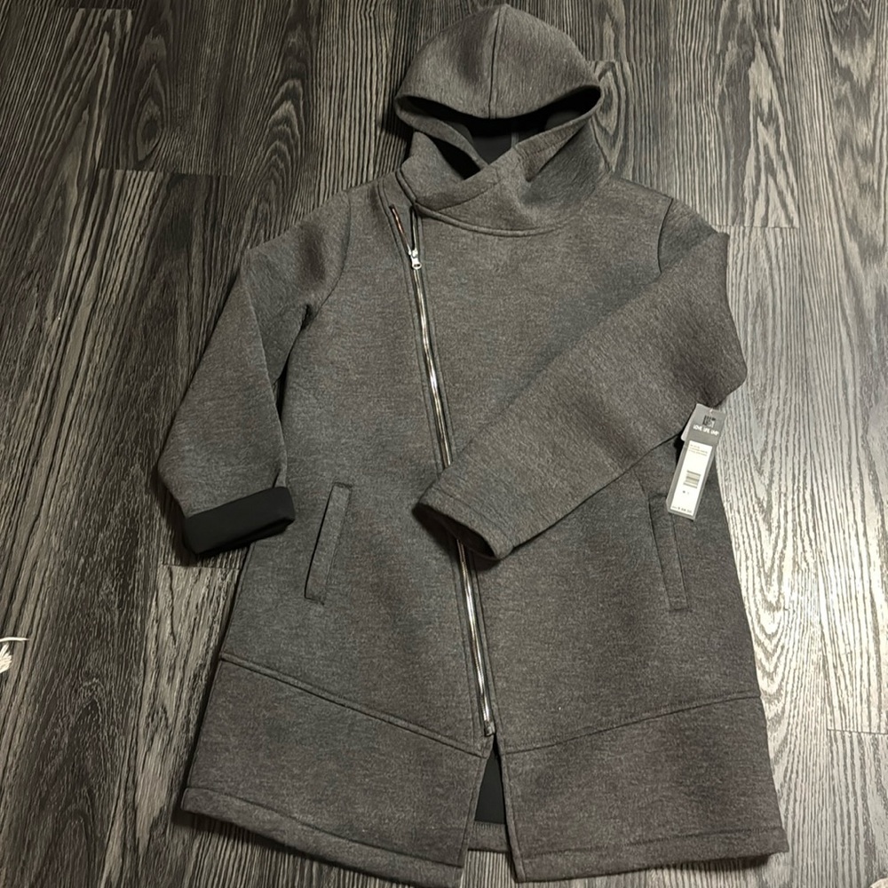 NWT🍍 LOVE LIFE LIVE Hooded Jacket Sz M Gray Full Zip Long Scuba Type Fabric🍍